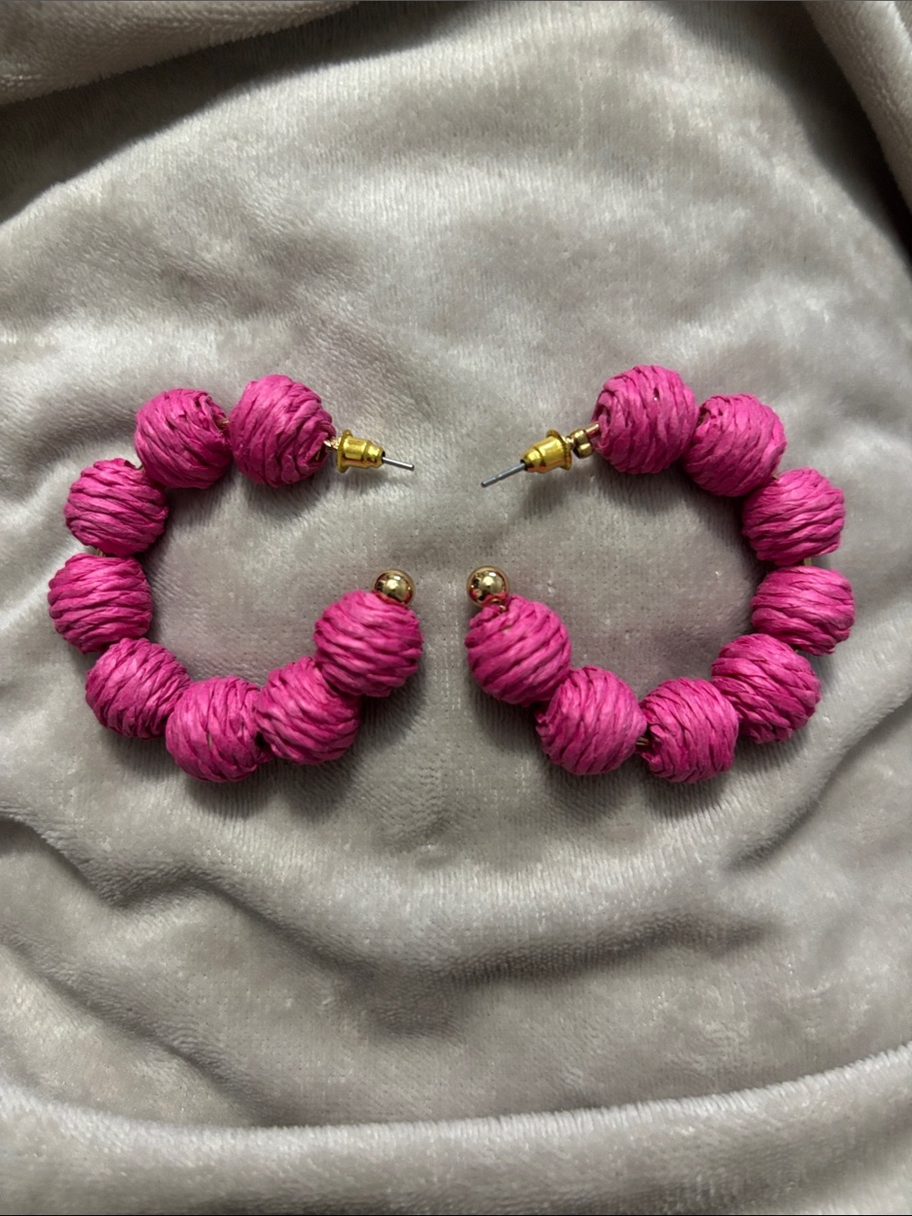 Hot Pink Beaded Hoop Earrings